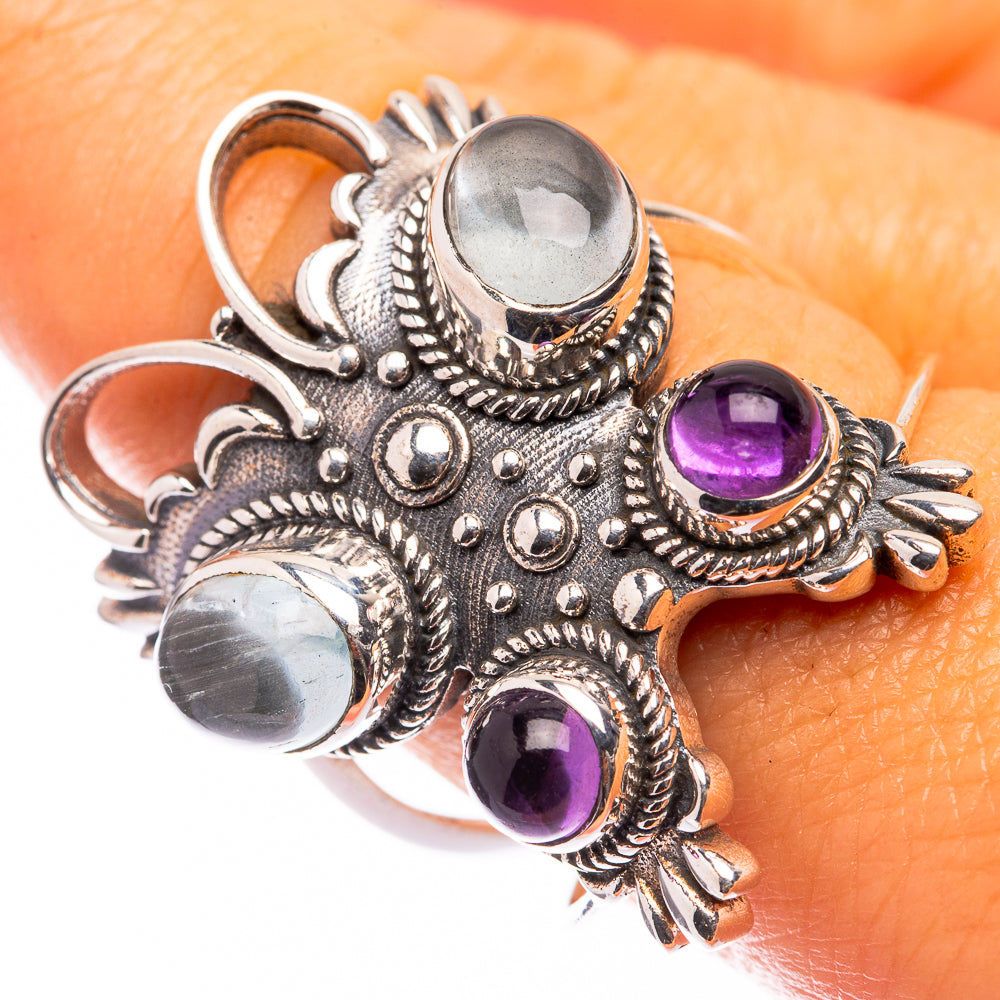 Large Aquamarine, Amethyst Ring Size 9.75 (925 Sterling Silver) R141178