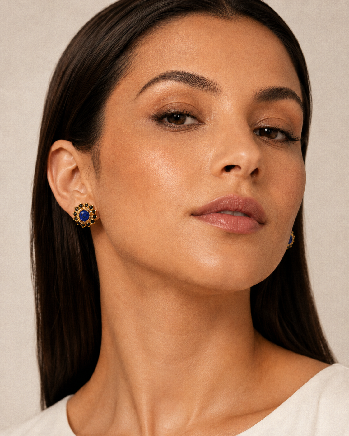 Tanzanite, Sapphire Floral Cluster Earrings 5/8" (.925 Sterling Silver) 24k Gold Plated
