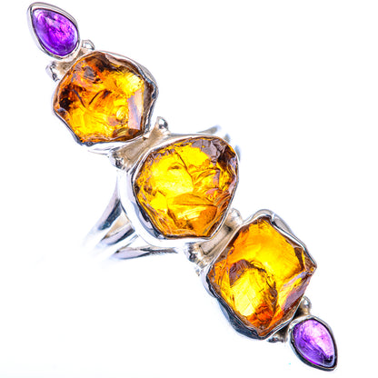 Large Raw Citrine, Amethyst 925 Sterling Silver Ring Size 8 (925 Sterling Silver) RING140413