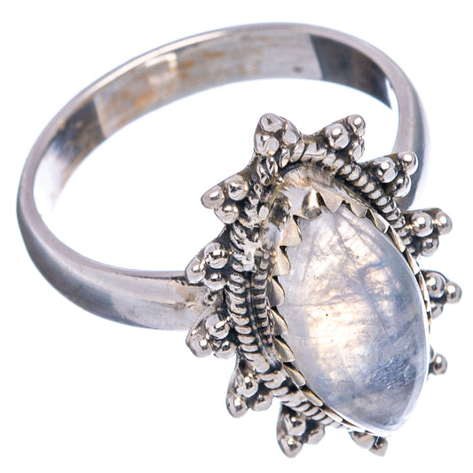 Oval moonstone ring in .925 sterling silver with detailed filigree setting on shank