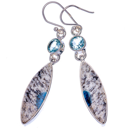 K2 Blue Azurite, Blue Topaz Earrings 2 1/8" (925 Sterling Silver) E433094