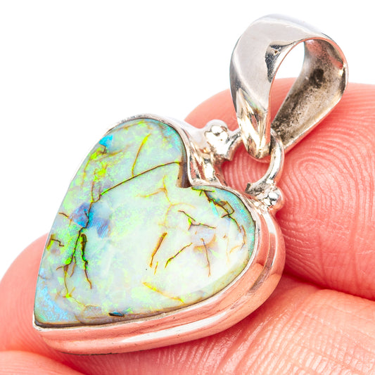 Rare Sterling Opal Heart Pendant 1 1/8" (925 Sterling Silver) P42910