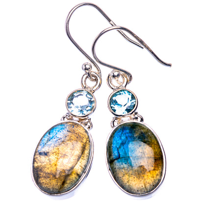 Labradorite, Blue Topaz Earrings 1 1/2" (925 Sterling Silver) E432578
