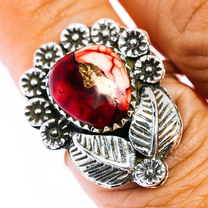 Red Dahlia Turquoise Ring Size 7.5 (.925 Sterling Silver)