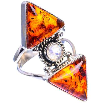 Large Baltic Amber, Rainbow Moonstone Ring Size 6.75 (925 Sterling Silver) RING143472