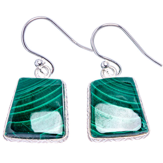 Square malachite drop earrings with .925 sterling silver hooks and silver-framed green stones