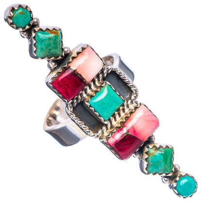 Exclusive Native Style Red Dahlia Turquoise, Mojave Turquoise Ring Size 7 Adjustable (.925 Sterling Silver)