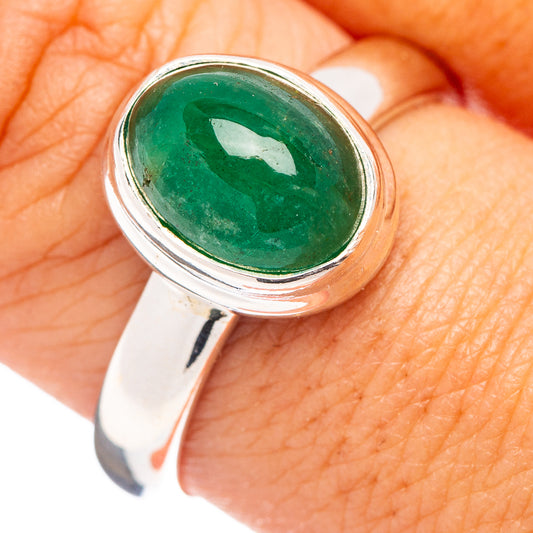 Zambian emerald ring, oval green gemstone in .925 sterling silver band