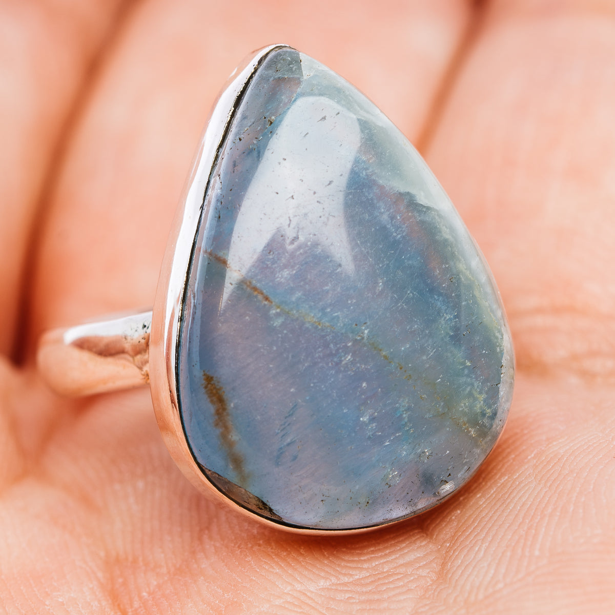 Rare Aquatine Lemurian Calcite Ring Size 7 (.925 Sterling Silver)