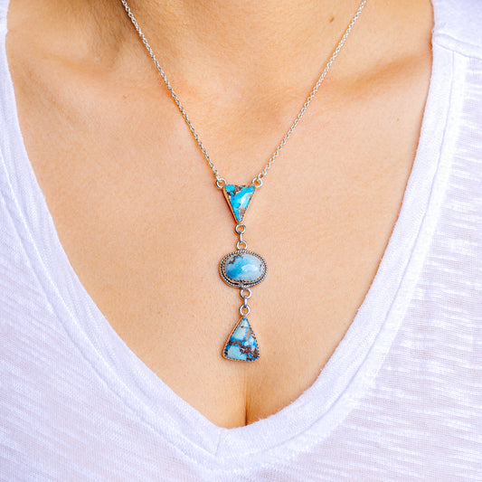 Sterling silver turquoise necklace with layered pendants and delicate chain