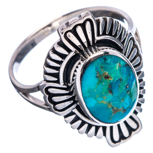 925 sterling silver turquoise cabochon ring, oval stone on detailed split band