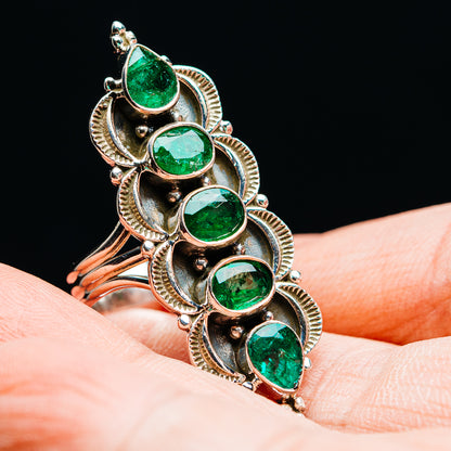 Exclusive 5-Gemstone Faceted Zambian Emerald Ring Size 7 (.925 Sterling Silver)