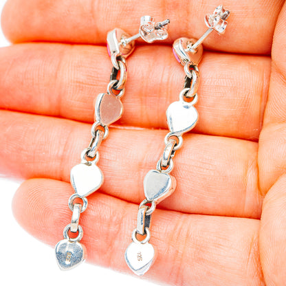 Exclusive Southwestern Style Cotton Candy Dahlia Turquoise Heart Earrings 1 7/8" (.925 Sterling Silver)