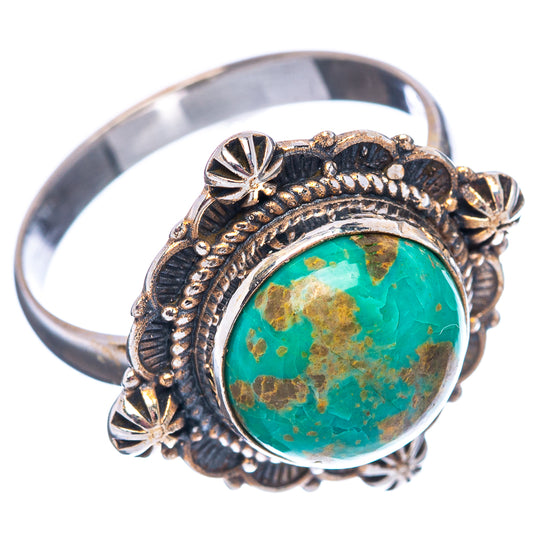 Sterling silver turquoise cabochon ring, wide band with detailed starburst bezel