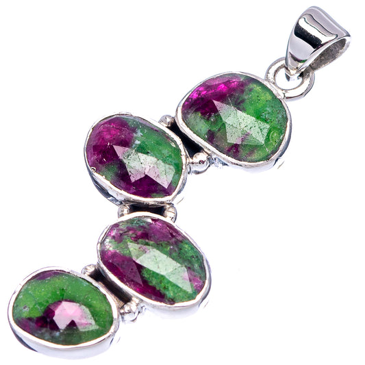Ruby zoisite pendant with four oval purple-green stones and silver bail
