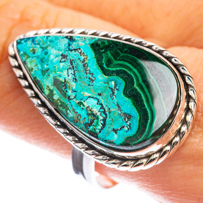 Malachite In Chrysocolla 925 Sterling Silver Ring Size 9.75