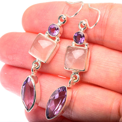 Rose Quartz, Amethyst Earrings 2 1/8" (925 Sterling Silver) EARR432133