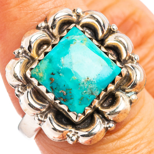 Turquoise gemstone ring in .925 sterling silver with ornate bezel setting