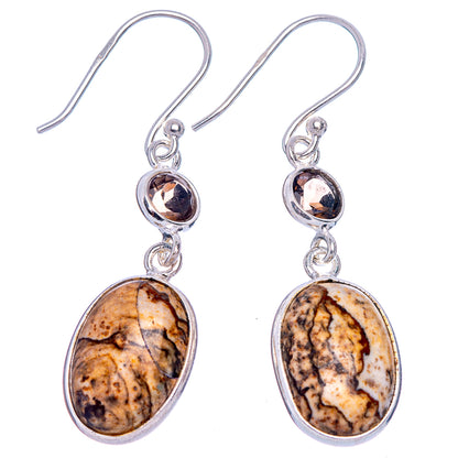 Picture Jasper, Smoky Quartz Earrings 1 5/8" (925 Sterling Silver) E433455
