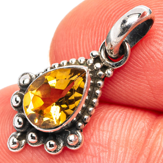 Citrine Dainty Pendant 7/8" (.925 Sterling Silver)