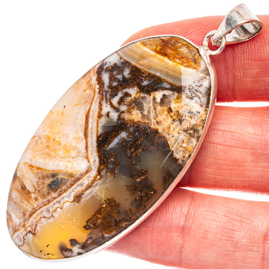 Silver-plated tube agate pendant with amber-brown, white, and dark veining