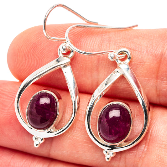 925 sterling silver ruby teardrop dangle earrings with faceted oval stones