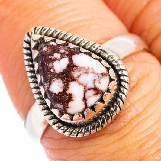 Sterling silver jasper ring with marbled white and dark red teardrop cabochon