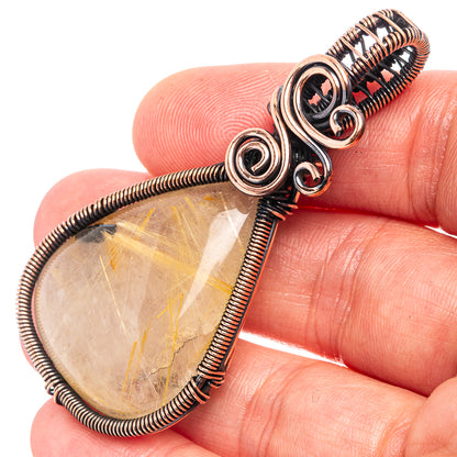 Rutilated Quartz Wire Wrap Pendant 2 3/8" (Oxidized Copper)