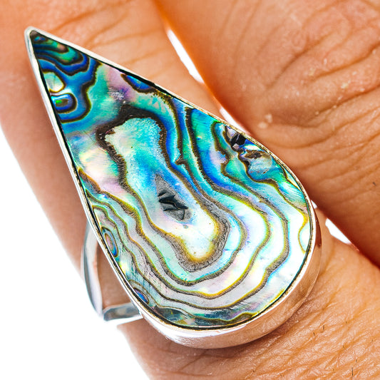 Abalone teardrop ring close-up, .925 sterling silver, size 8.5