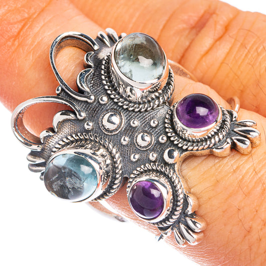Large Aquamarine, Amethyst Ring Size 7.75 (925 Sterling Silver) R144328