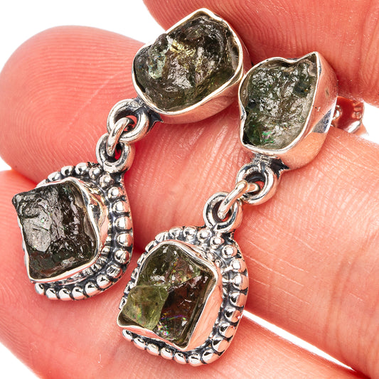 Green Tourmaline 925 Sterling Silver Earrings 1 1/8" (925 Sterling Silver) E2131