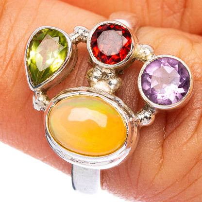 Rare Natural Ethiopian Opal, Peridot, Garnet, Amethyst Ring Size 6 (925 Sterling Silver) R145585