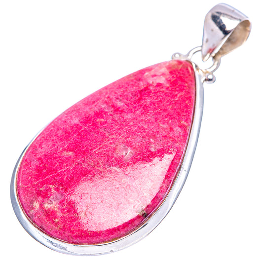 Sterling silver teardrop thulite pendant with pink cabochon and loop bail