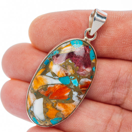 Premium Spiny Oyster Turquoise Pendant 1 7/8" (.925 Sterling Silver)