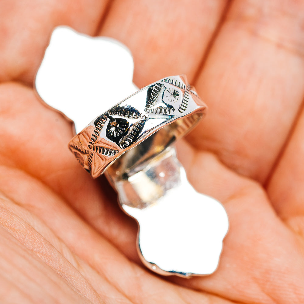 Exclusive Southwestern Style Campitos Turquoise Ring Size 7 Adjustable (.925 Sterling Silver)