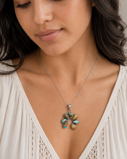 Exclusive Ribbon Royston Turquoise Pendant 1 3/4" (.925 Sterling Silver)