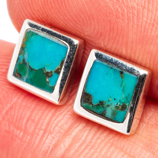 Turquoise square stud earrings in .925 sterling silver bezel settings