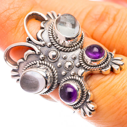 Large Aquamarine, Amethyst Ring Size 6.5 (925 Sterling Silver) R141042