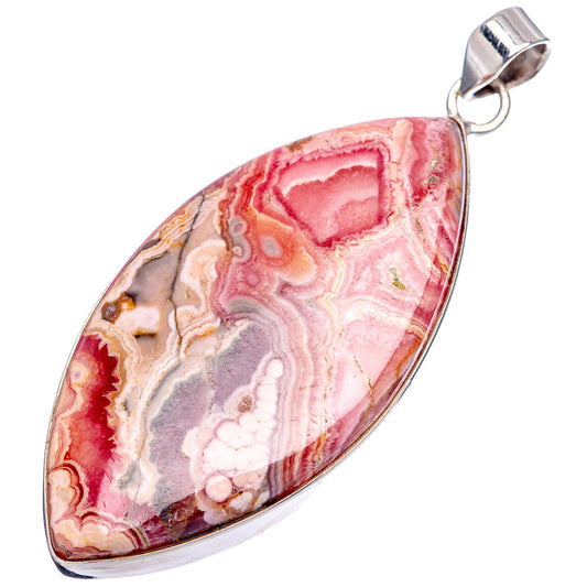Oval rhodochrosite pendant, pink marbling gemstone with silver bail and bezel
