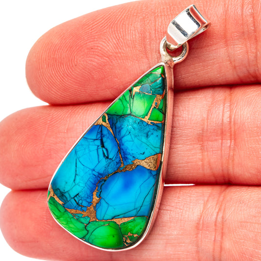 Premium Peacock Dahlia Turquoise Pendant 1 3/4" (.925 Sterling Silver)