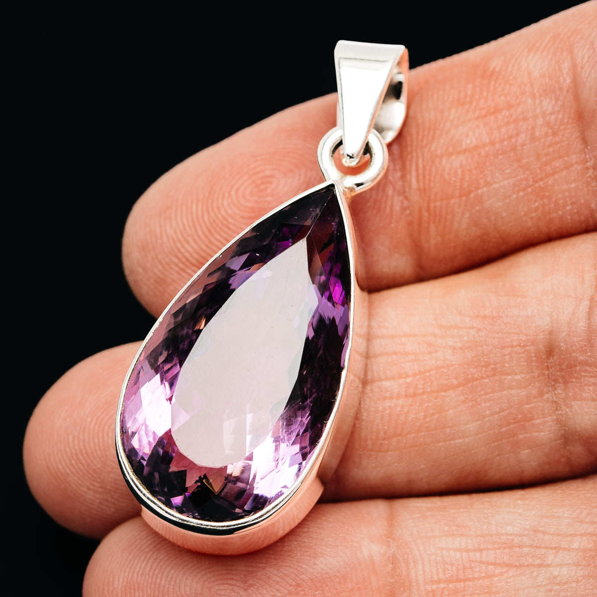 Premium 34ct Faceted Brazilian Amethyst Pendant 1 3/4" (.925 Sterling Silver)