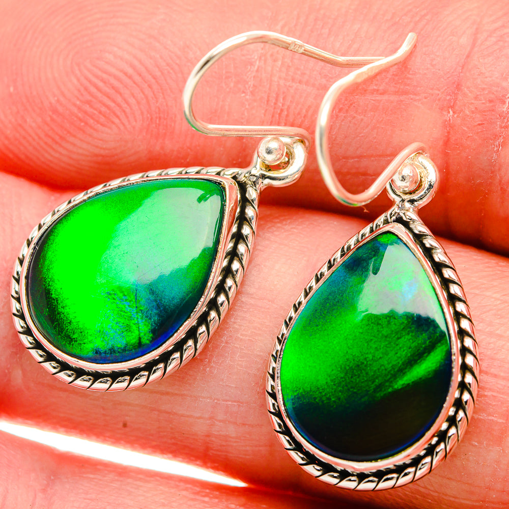 925 sterling silver teardrop opal earrings, green iridescent teardrop with rope border