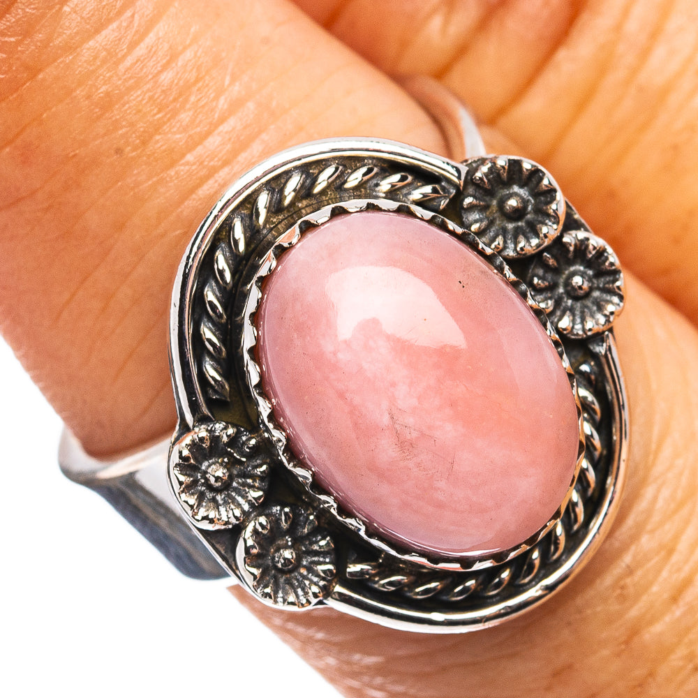 Exclusive Southwestern Style Pink Opal Ring Size 7 Adjustable (.925 Sterling Silver)