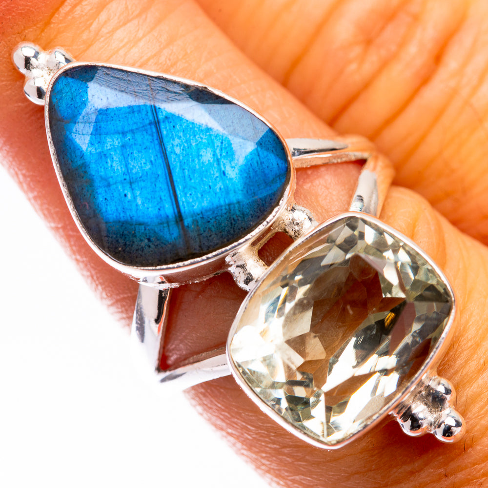 Large Labradorite, Green Amethyst Ring Size 7 (925 Sterling Silver) R140861