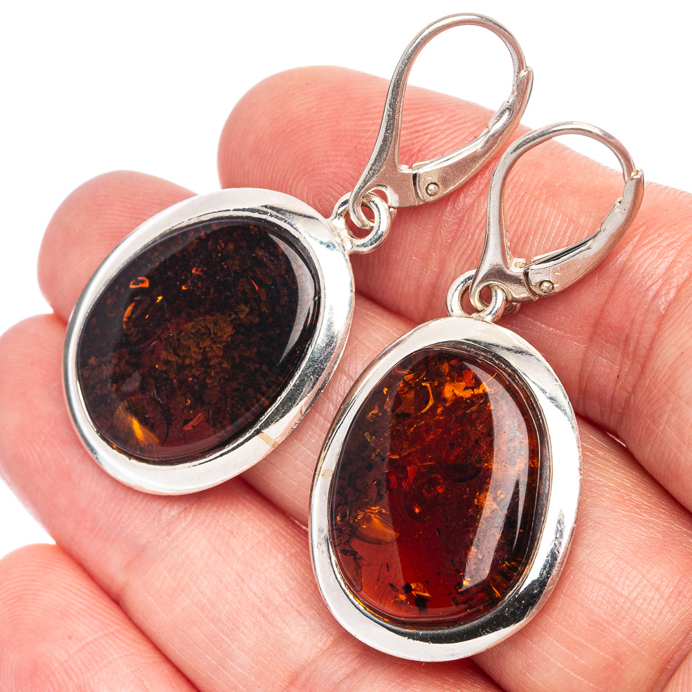 Baltic Amber Earrings 1 3/4" (925 Sterling Silver) E1090