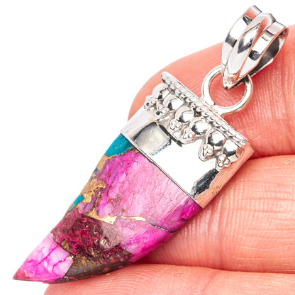 Sterling silver pendant with pink/purple teardrop stone, turquoise accents, bail loop