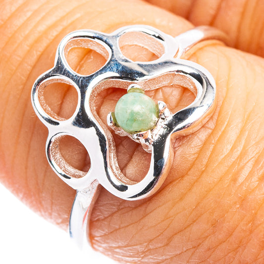 Sterling silver paw print ring with green amazonite-style stone, size 7.75