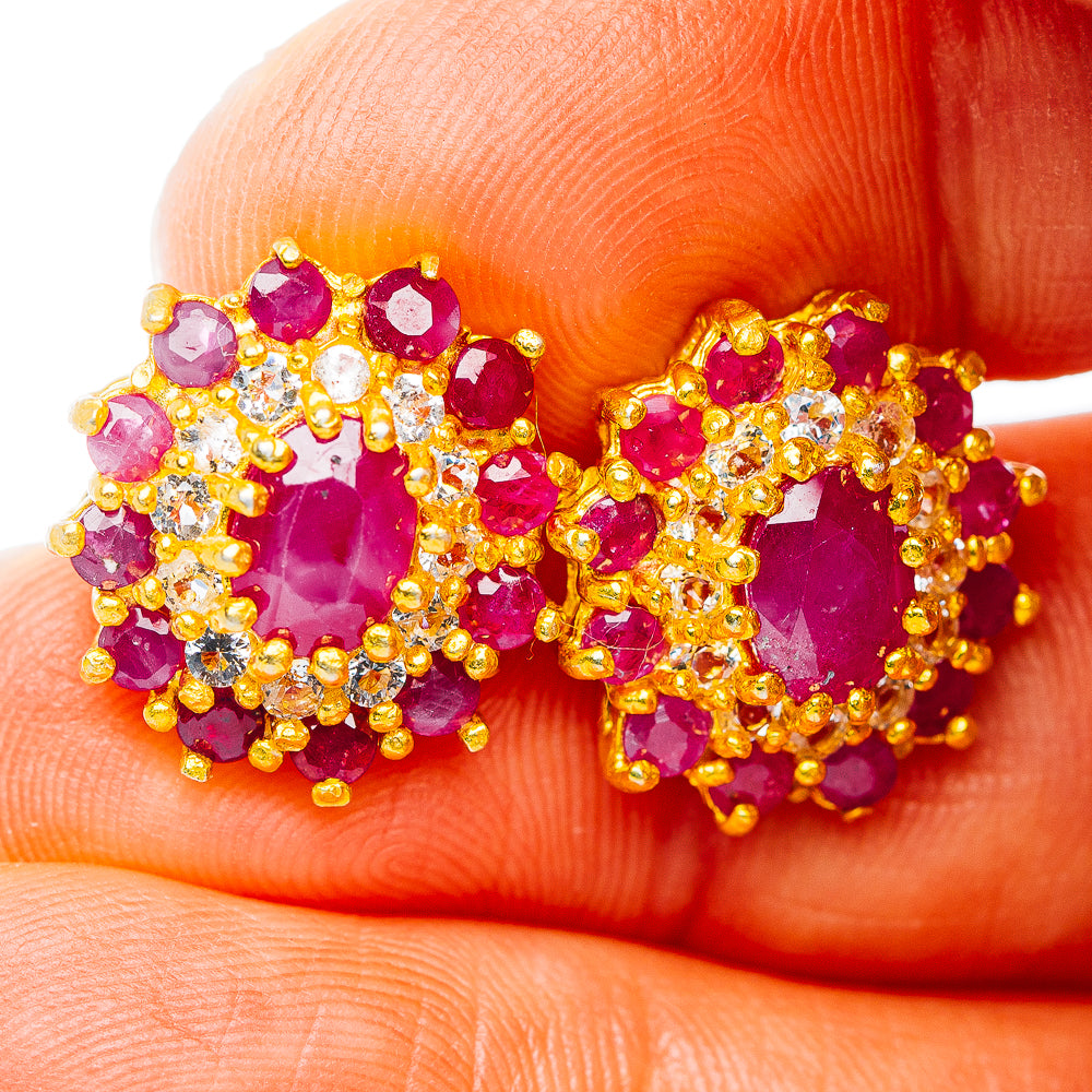 Exclusive Ruby Earrings 5/8" (.925 Sterling Silver) 24k Gold Plated