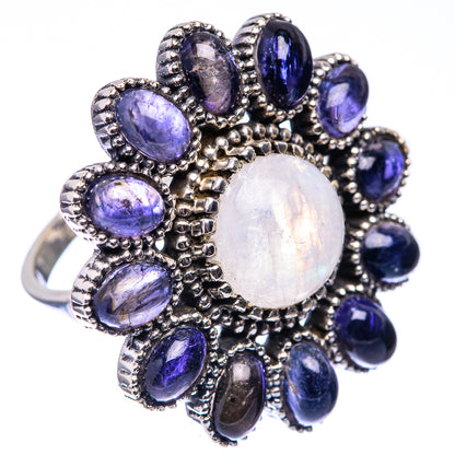 Large Rainbow Moonstone, Tanzanite Ring Size 7.25 (925 Sterling Silver) R141263