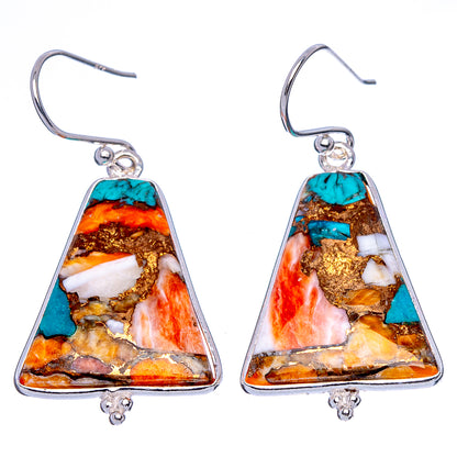 Spiny Oyster Turquoise Earrings 1 5/8" (925 Sterling Silver) E1828